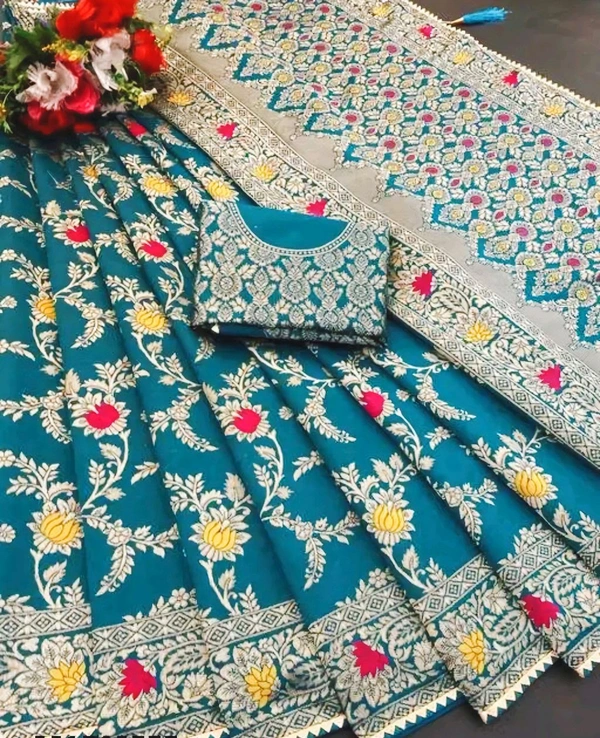 Banarasi Silk Saree with Blouse Piece | Kanjeevaram Style Partywear Saree for Women | Elegant Traditional Saree for Festivals, Weddings & Special Occasions | New Designer Collection Sarees - Free Size