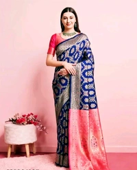 Banarasi Silk Saree with Blouse Piece | Kanjeevaram Style Partywear Saree for Women | Elegant Traditional Saree for Festivals, Weddings & Special Occasions | New Designer Collection Sarees - Free Size