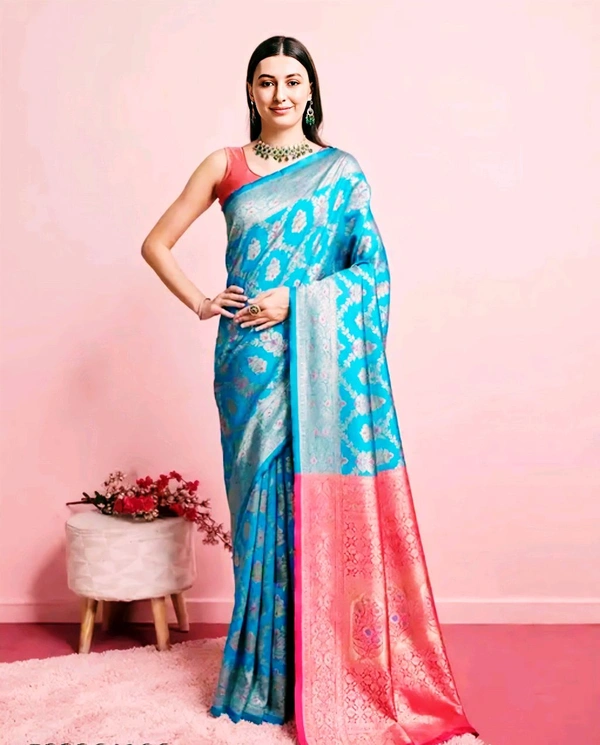 Banarasi Silk Saree with Blouse Piece | Kanjeevaram Style Partywear Saree for Women | Elegant Traditional Saree for Festivals, Weddings & Special Occasions | New Designer Collection Sarees - Free Size