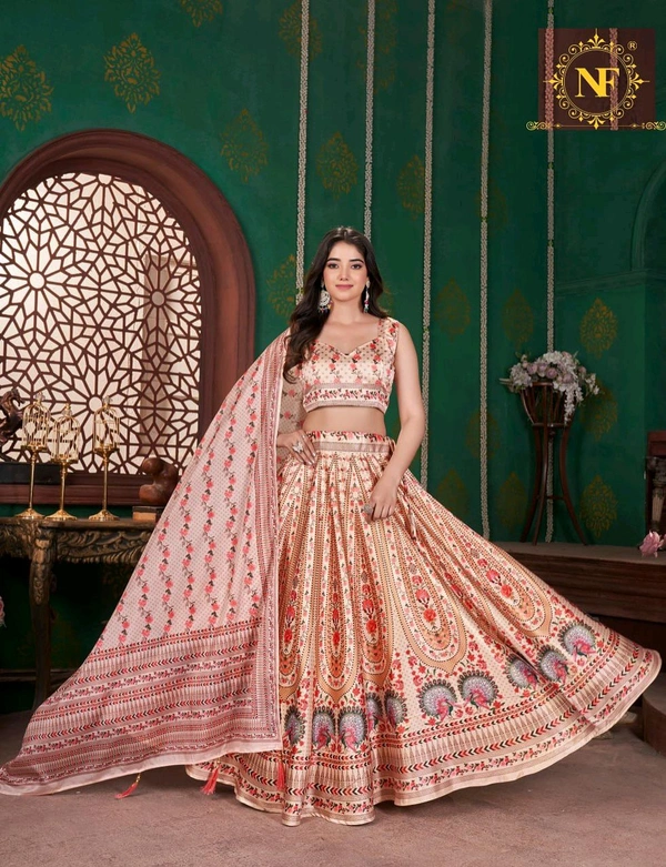 Printed  Heavy Zari Satin Silk Ladies Lehenga Choli - Un -Stitched