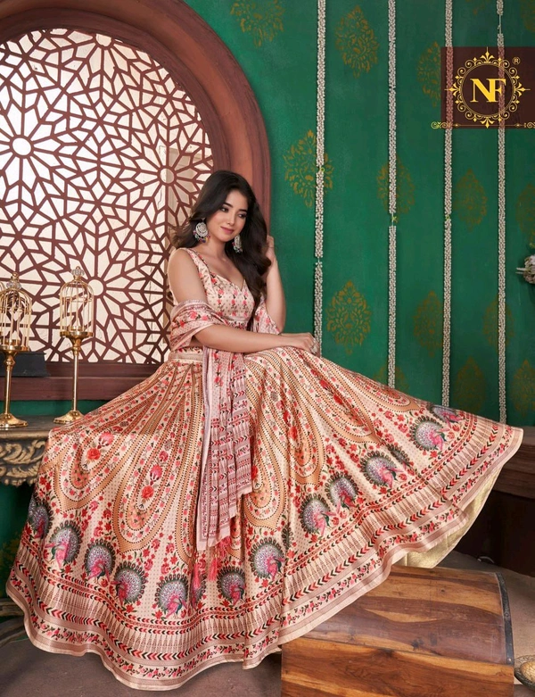 Printed  Heavy Zari Satin Silk Ladies Lehenga Choli - Un -Stitched