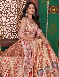 Printed  Heavy Zari Satin Silk Ladies Lehenga Choli - Un -Stitched