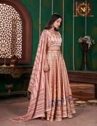 Printed  Heavy Zari Satin Silk Ladies Lehenga Choli - Un -Stitched
