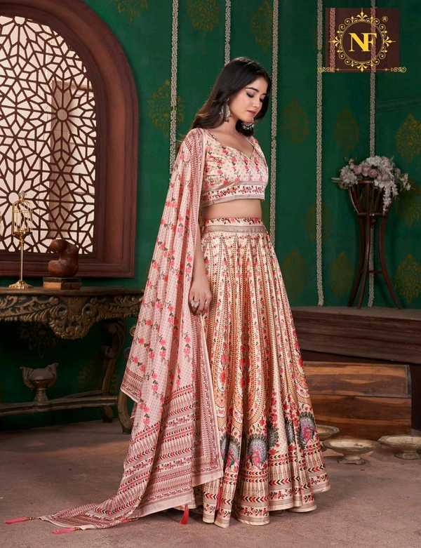 Printed  Heavy Zari Satin Silk Ladies Lehenga Choli - Un -Stitched