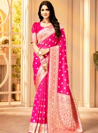 Women's Kanjivaram Soft Banarasi Silk Saree With Blouse Piece Firozi
 - Free Size, Green