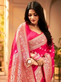Women's Kanjivaram Soft Banarasi Silk Saree With Blouse Piece Firozi
 - Free Size, Green