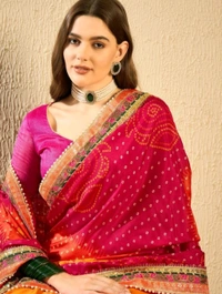 Women's Bandhani Saree With Lace Border And Unstitched Blouse Piece - Web Orange, Free Size