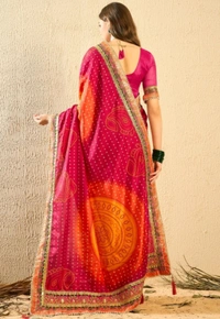 Women's Bandhani Saree With Lace Border And Unstitched Blouse Piece - Web Orange, Free Size
