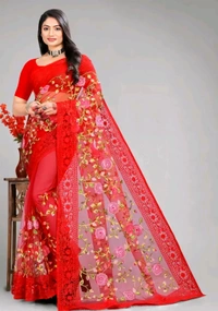 Arkia Net Saree With All Over Work And Embellished Borders - Free Size