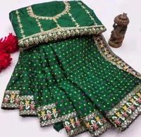 Fency Disener Georgette Pretty Sarees With New Fency  Border With Blouse Piece. - Free Size