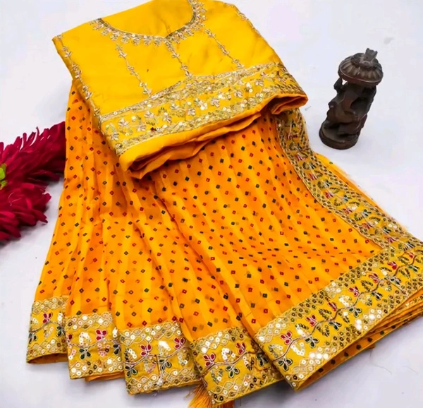 Fency Disener Georgette Pretty Sarees With New Fency  Border With Blouse Piece. - Free Size