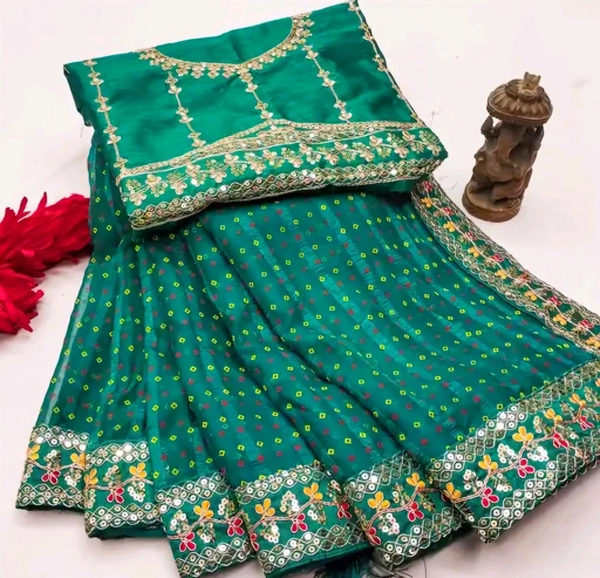Fency Disener Georgette Pretty Sarees With New Fency  Border With Blouse Piece. - Free Size