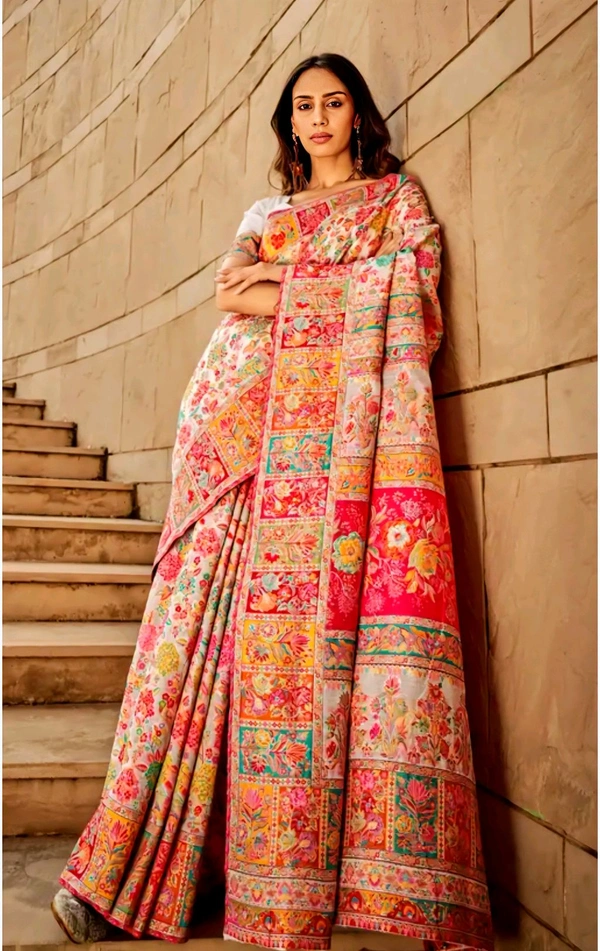 Pure Jamewar Kashmiri Modal Handloom Weaving Work Kanchipuram Paithani Silk saree1 - Free Size