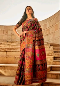 Pure Jamewar Kashmiri Modal Handloom Weaving Work Kanchipuram Paithani Silk saree1 - Free Size