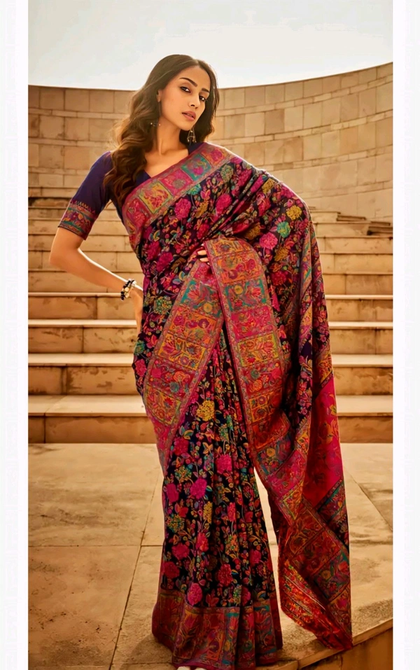 Pure Jamewar Kashmiri Modal Handloom Weaving Work Kanchipuram Paithani Silk saree1 - Free Size