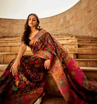 Pure Jamewar Kashmiri Modal Handloom Weaving Work Kanchipuram Paithani Silk saree1 - Free Size