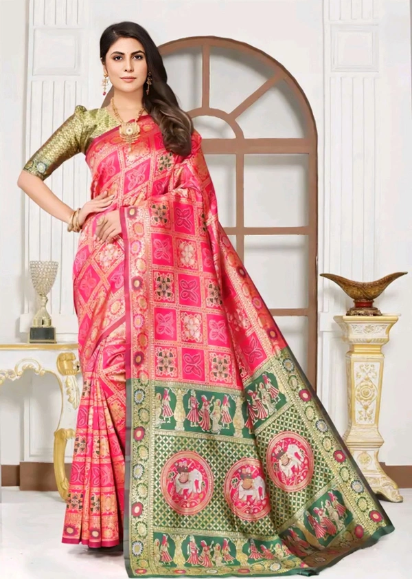Cotton Silk Jacquard with Blouse Saree  - Free Size