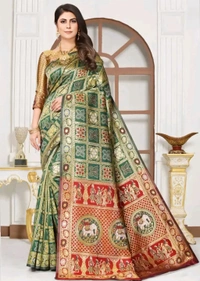 Cotton Silk Jacquard with Blouse Saree  - Free Size