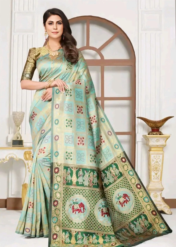 Cotton Silk Jacquard with Blouse Saree  - Free Size