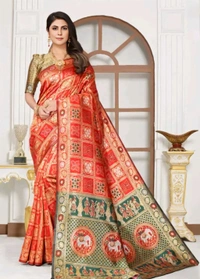Cotton Silk Jacquard with Blouse Saree  - Free Size