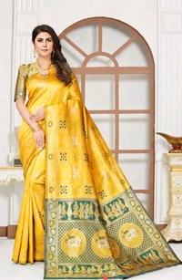 Cotton Silk Jacquard with Blouse Saree  - Free Size