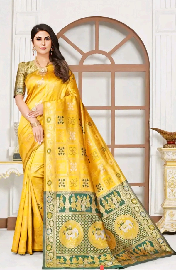 Cotton Silk Jacquard with Blouse Saree  - Free Size