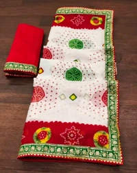 Sawan Special Bandhani Print Georgette Saree, soft georgette fabric, codding with sequence embroidery work lace on border.superhit bandhani design with blouse.
 - Free Size