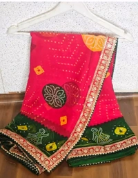 Sawan Special Bandhani Print Georgette Saree, soft georgette fabric, codding with sequence embroidery work lace on border.superhit bandhani design with blouse.
 - Free Size