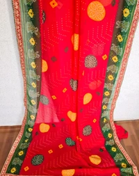 Sawan Special Bandhani Print Georgette Saree, soft georgette fabric, codding with sequence embroidery work lace on border.superhit bandhani design with blouse.
 - Free Size