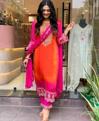 Women Fancy Chinon Silk Coding & Sequnce with real Mirror and Digital Print Kurta set With Dupatta set
