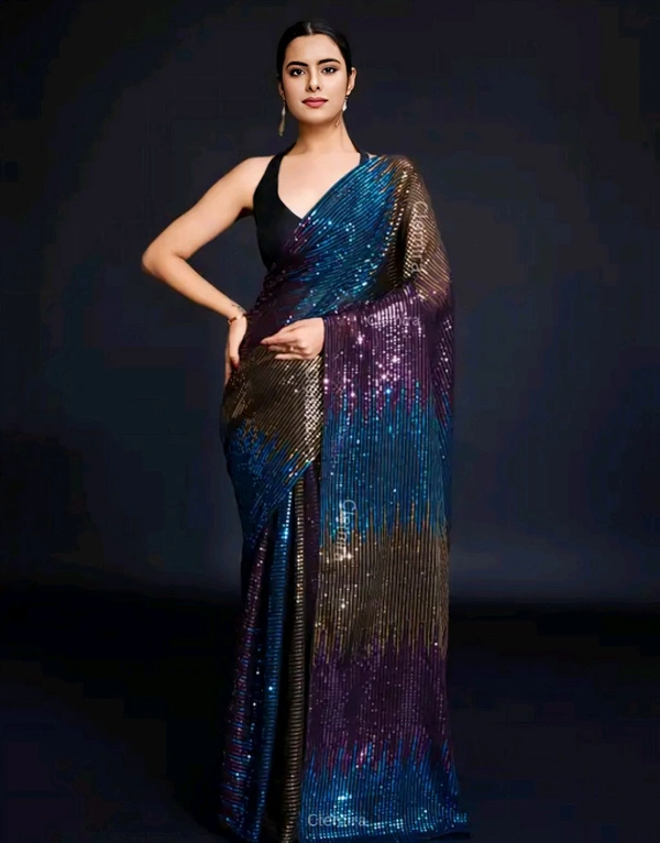 Designer Georgette Saree With & Sequin Work - Free Size