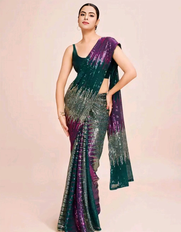 Designer Georgette Saree With & Sequin Work - Free Size
