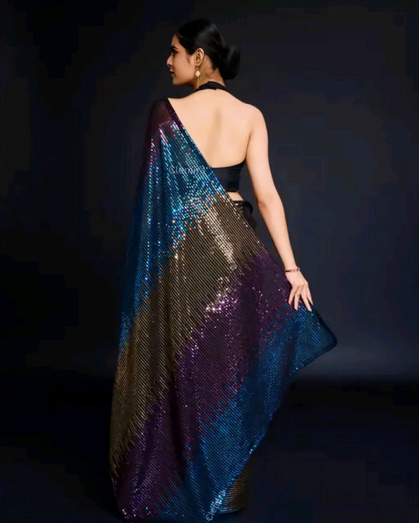 Designer Georgette Saree With & Sequin Work - Free Size