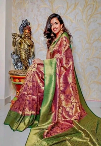 Beautiful flower design kanjivaram silk saree - Free Size