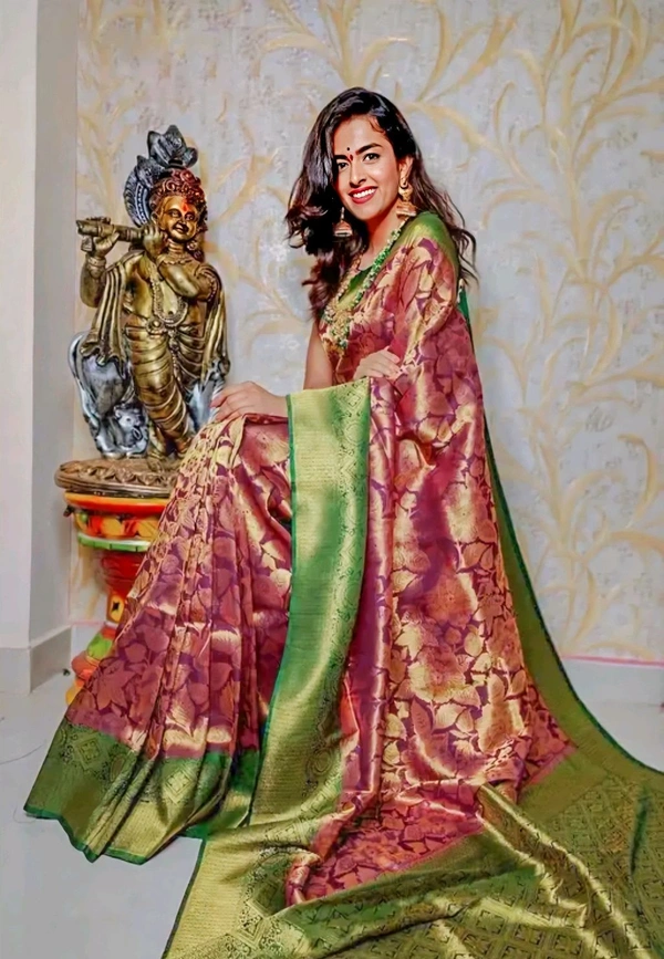 Beautiful flower design kanjivaram silk saree - Free Size