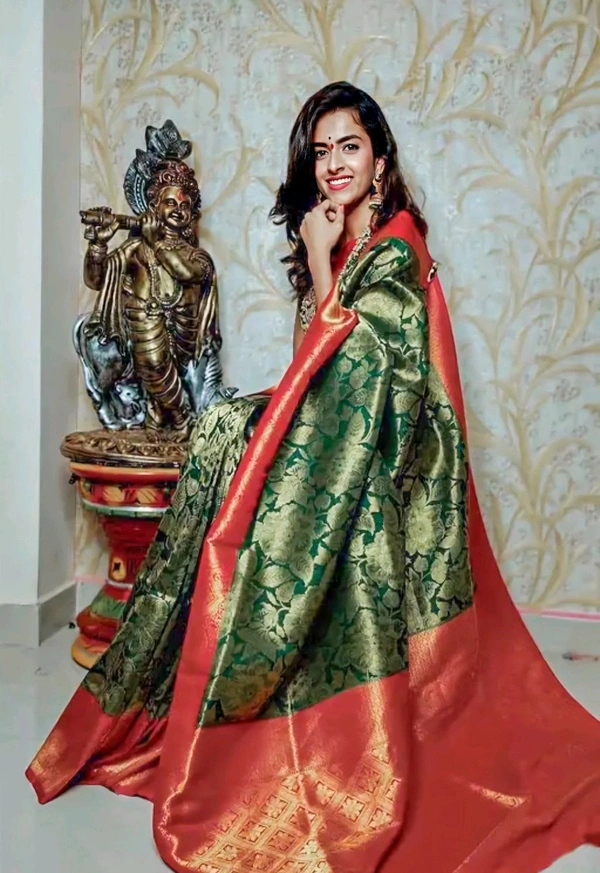 Beautiful flower design kanjivaram silk saree - Free Size