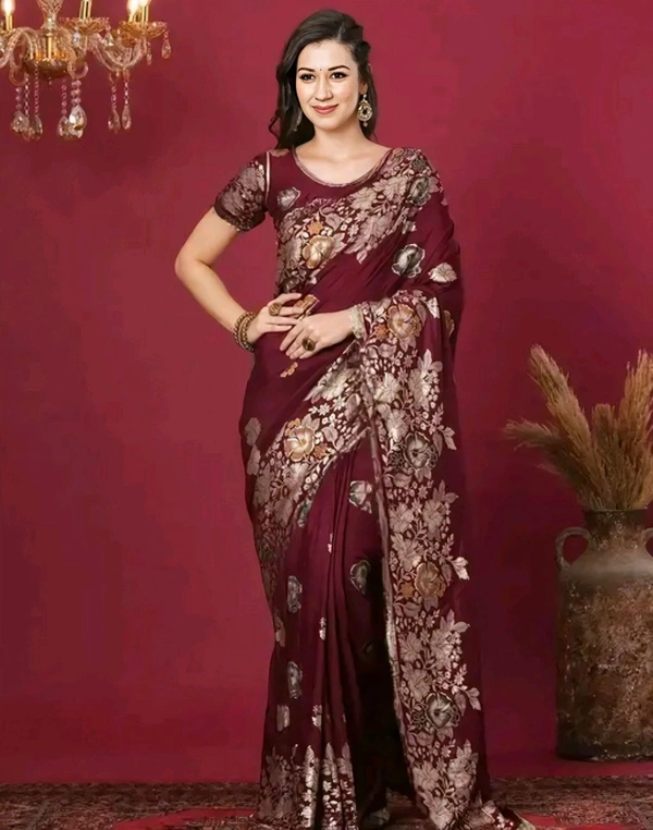 New Designer Jacquard Banarasi Silk Sarees - Free Size