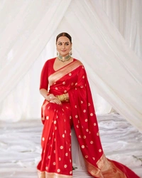 π Sonakshi Sinha Celebrity-Inspired Banarasi Silk Saree β Red Carpet Elegance in Every DrapE