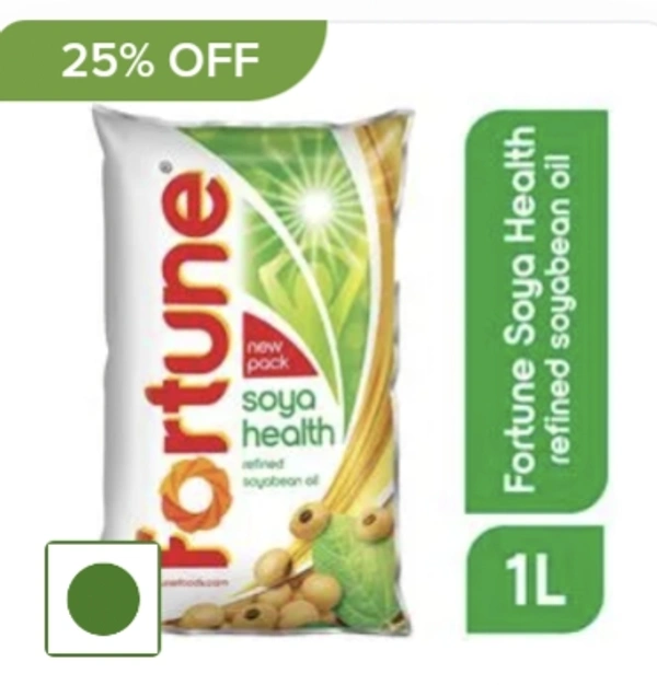 Fortune Soya Health Refined Soyabean Oil  - 1L Pouch