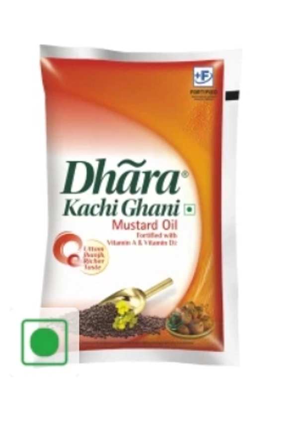Dhara Kachi Ghani Mustard Oil Pouch  - 1L Pouch