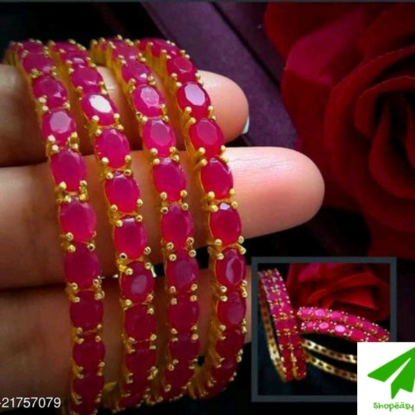 Elagant Ruby Bangles Set With Alloy Oval Stones  - 2-8, red