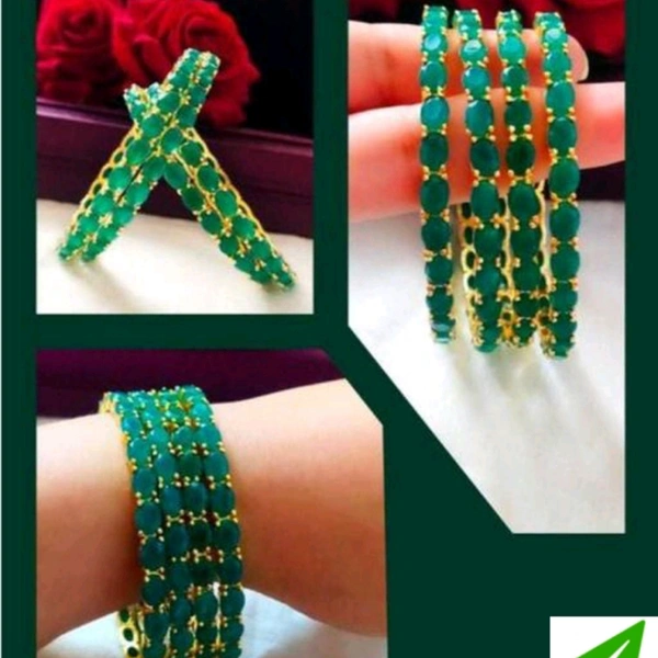 Elagant Ruby Bangles Set With Alloy Oval Stones  - 2-6, green