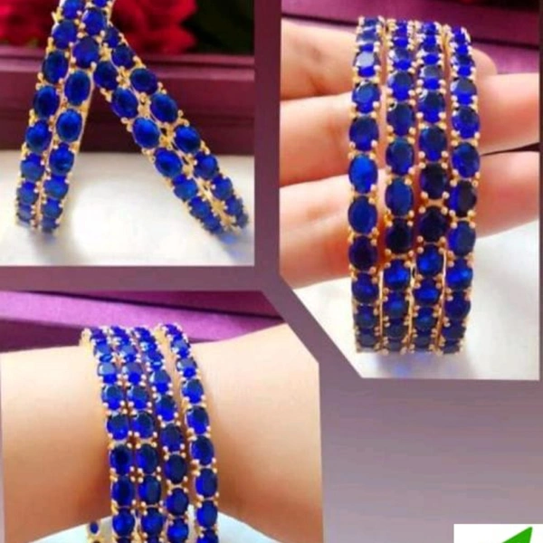 Elagant Ruby Bangles Set With Alloy Oval Stones  - 2-6, blue