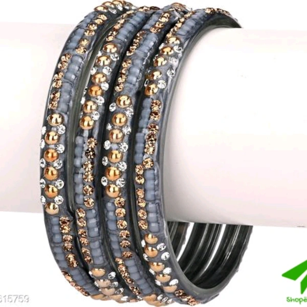 Elagant Ruby Bangles Set With Alloy Oval Stones  - 2-4, black