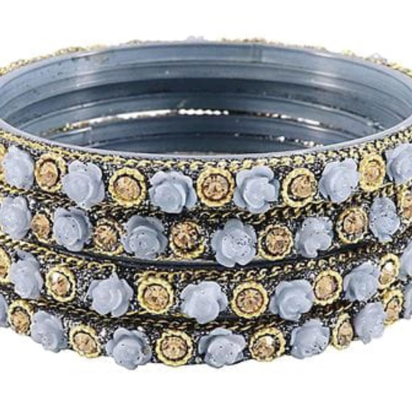 Elagant Ruby Bangles Set With Alloy Oval Stones  - 2-6, black