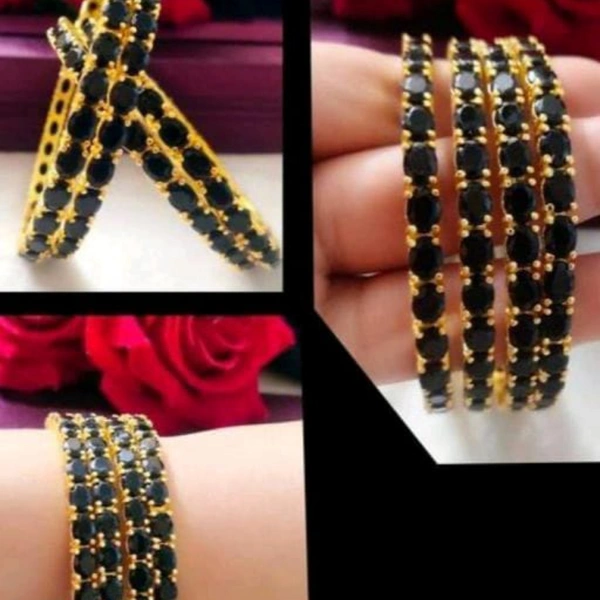 Elagant Ruby Bangles Set With Alloy Oval Stones  - 2-8, black