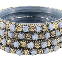 Elagant Ruby Bangles Set With Alloy Oval Stones  - 2-8, black