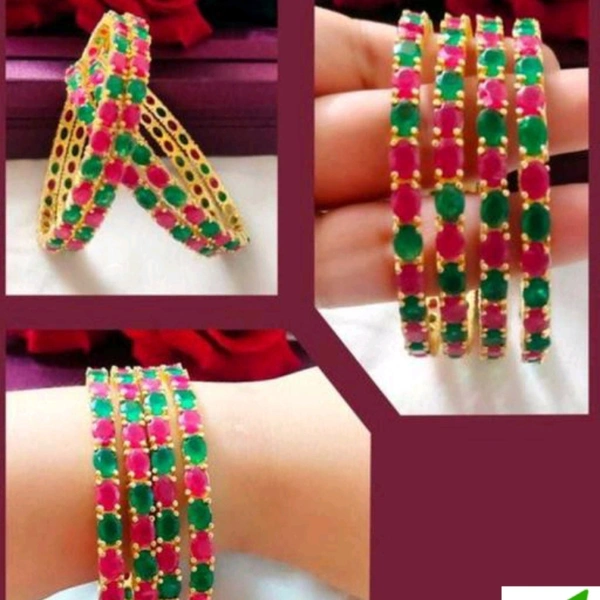 Elagant Ruby Bangles Set With Alloy Oval Stones  - 2-4, multicolor