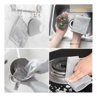 12Pcs Cotton Dishwashing Rag Wire Soft Scrubs (Silver)
