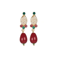 Generic Designer Traditional India Rajasthani Basra Pearl Necklace with Earrings - White, Oxidized Silver